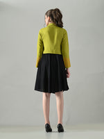 Thumbnail for Myshka Women Green Embroidered Jacket With Black Knee Length Dress