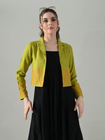 Thumbnail for Myshka Women Green Embroidered Jacket With Black Knee Length Dress