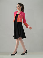 Thumbnail for Myshka Women Pink Embroidered Jacket With Black Knee Length Dress