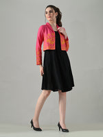Thumbnail for Myshka Women Pink Embroidered Jacket With Black Knee Length Dress