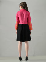 Thumbnail for Myshka Women Pink Embroidered Jacket With Black Knee Length Dress