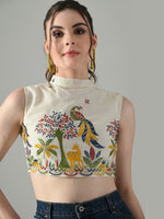 Thumbnail for Myshka Women Off White Multicolor Thread Embroidered Saree Blouse