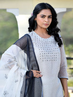 Thumbnail for Vaasva Women's Grey Monotone Organza Digital Printed Suit Set - Distacart