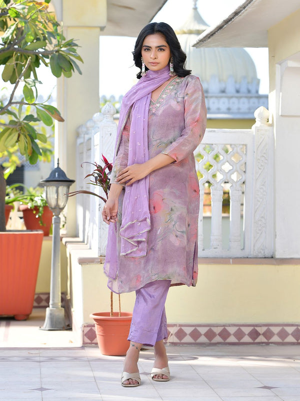 Vaasva Women's Lavender Viscose Tissue Digital Printed Suit Set - Distacart