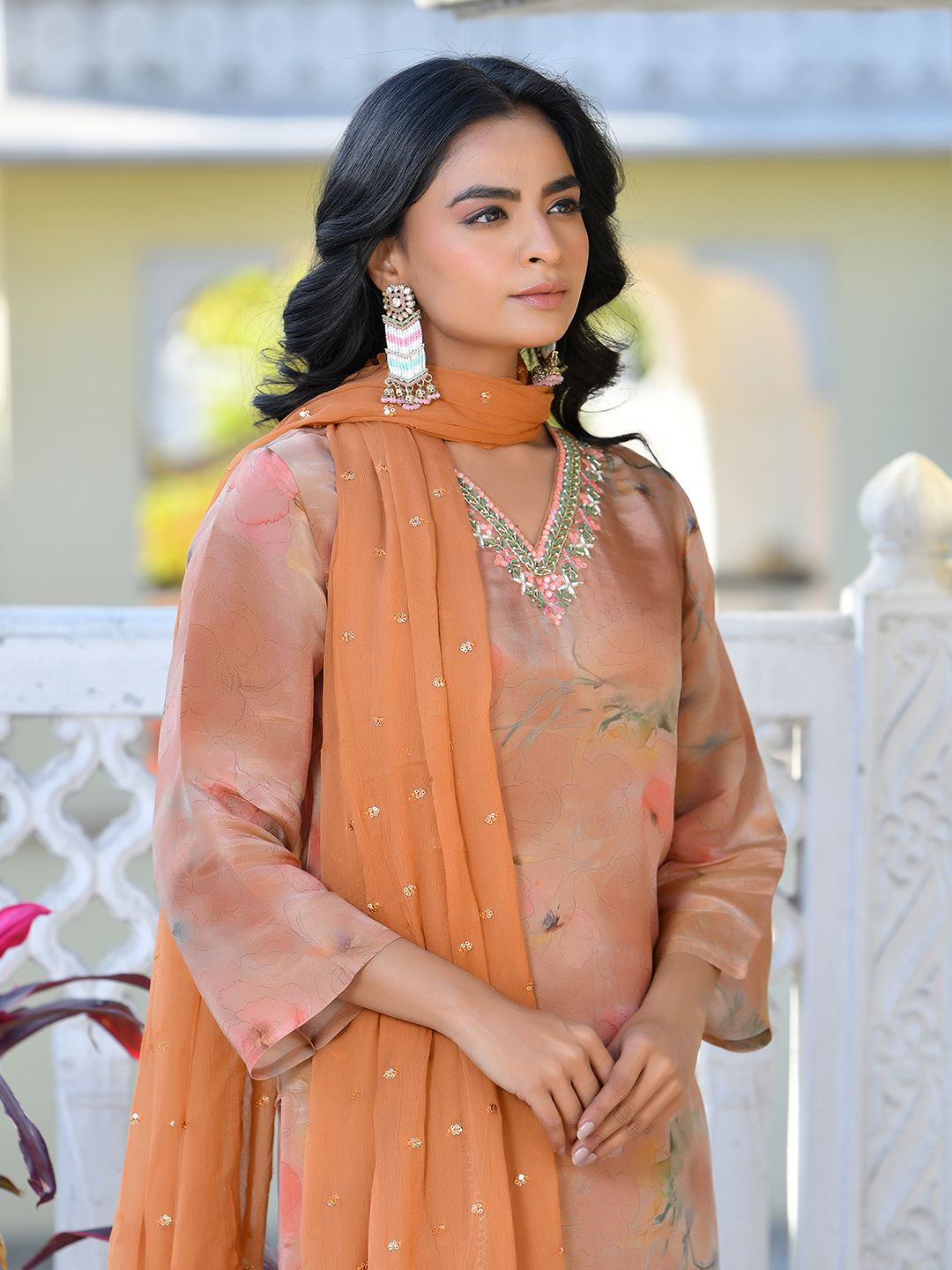 Vaasva Women's Rust Viscose Tissue Digital Printed Suit Set - Distacart