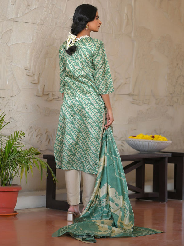 Vaasva Women's Dark Green Green Silk Digital Printed Suit Set - Distacart