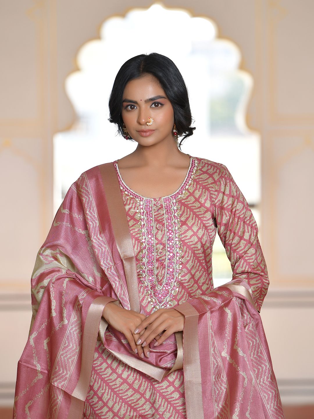 Vaasva Women's Pale Pink Silk Digital Printed Suit Set - Distacart