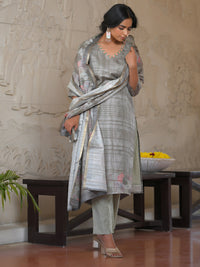 Thumbnail for Vaasva Women's Charcoal Grey Silk Digital Printed Suit Set