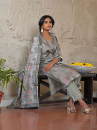 Thumbnail for Vaasva Women's Charcoal Grey Silk Digital Printed Suit Set