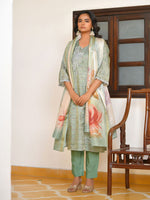 Thumbnail for Vaasva Women's Pistachio Tissue Shimmer Digital Printed Suit Set - Distacart