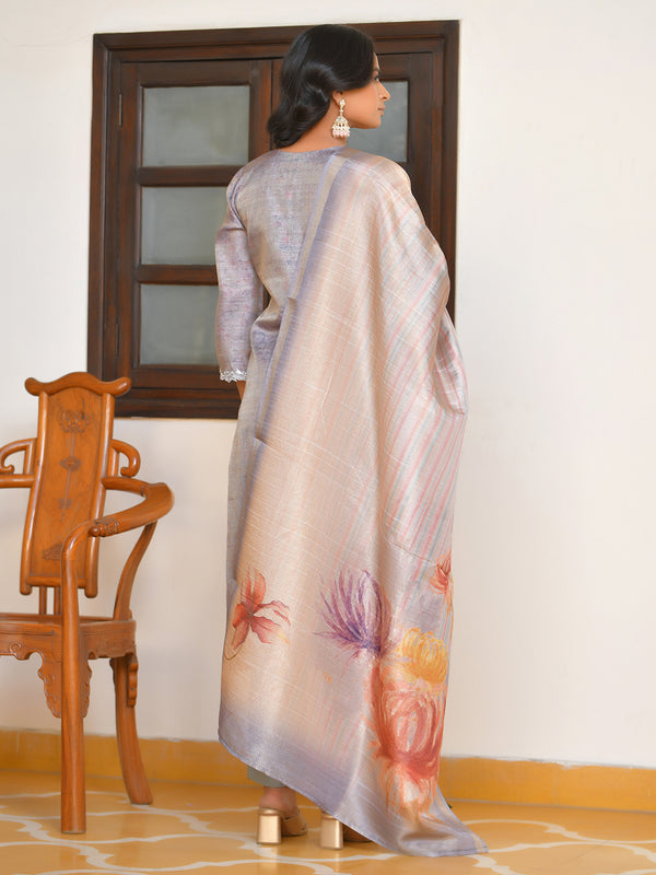 Vaasva Women's Shadow Grey Tissue Shimmer Digital Printed Suit Set - Distacart