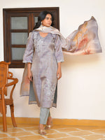 Thumbnail for Vaasva Women's Shadow Grey Tissue Shimmer Digital Printed Suit Set - Distacart