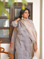 Thumbnail for Vaasva Women's Shadow Grey Tissue Shimmer Digital Printed Suit Set - Distacart