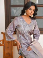 Thumbnail for Vaasva Women's Shadow Grey Tissue Shimmer Digital Printed Suit Set - Distacart