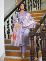 Thumbnail for Vaasva Women's Lavender Tissue Shimmer Digital Printed Suit Set - Distacart