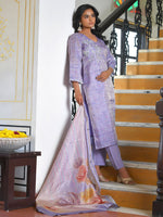 Thumbnail for Vaasva Women's Lavender Tissue Shimmer Digital Printed Suit Set - Distacart