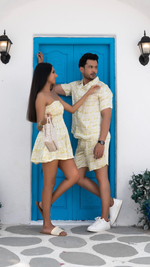 Thumbnail for Noroke Cotton Satin White Chartreuse Couple Co-ord Set - Distacart