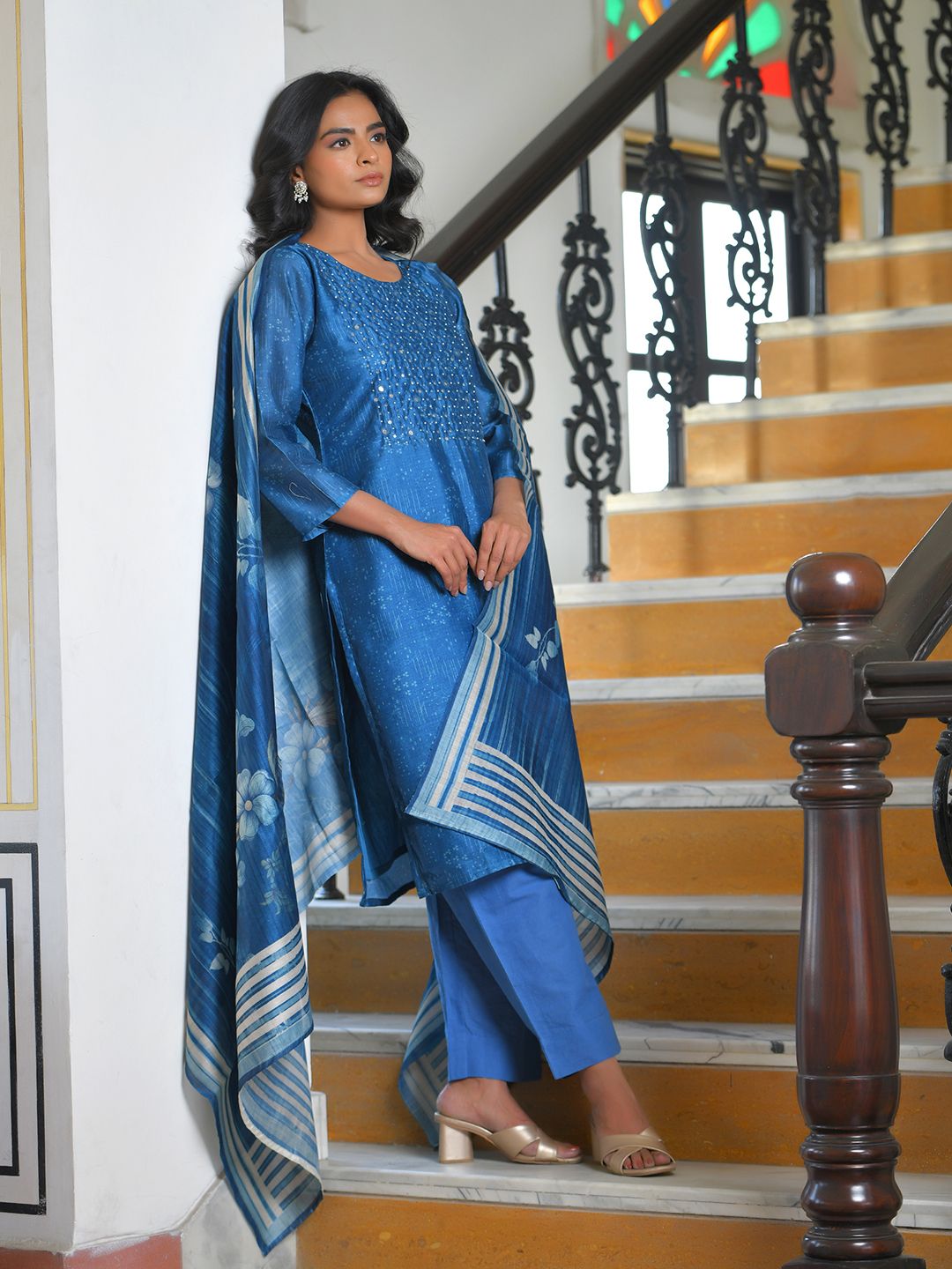 Vaasva Women's Indigo Muslin Digital Printed Suit Set - Distacart