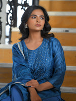 Thumbnail for Vaasva Women's Indigo Muslin Digital Printed Suit Set - Distacart