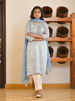 Thumbnail for Vaasva Women's Classic Cream Cotton Foil Printedembroidered Suit Set - Distacart