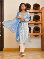 Thumbnail for Vaasva Women's Classic Cream Cotton Foil Printedembroidered Suit Set - Distacart