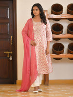 Thumbnail for Vaasva Women's Classic Cream Cotton Foil Printedembroidered Suit Set - Distacart