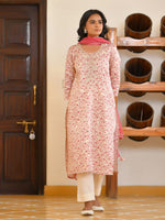 Thumbnail for Vaasva Women's Classic Cream Cotton Foil Printedembroidered Suit Set - Distacart