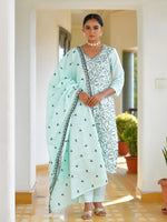 Thumbnail for Vaasva Women's Cotton Solid Sky Embroidered Suit Set - Distacart