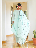 Thumbnail for Vaasva Women's Cotton Solid Sky Embroidered Suit Set - Distacart