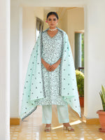Thumbnail for Vaasva Women's Cotton Solid Sky Embroidered Suit Set - Distacart