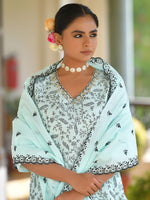 Thumbnail for Vaasva Women's Cotton Solid Sky Embroidered Suit Set - Distacart