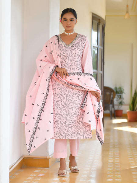 Vaasva Women's Cotton Solid Candy Embroidered Suit Set - Distacart