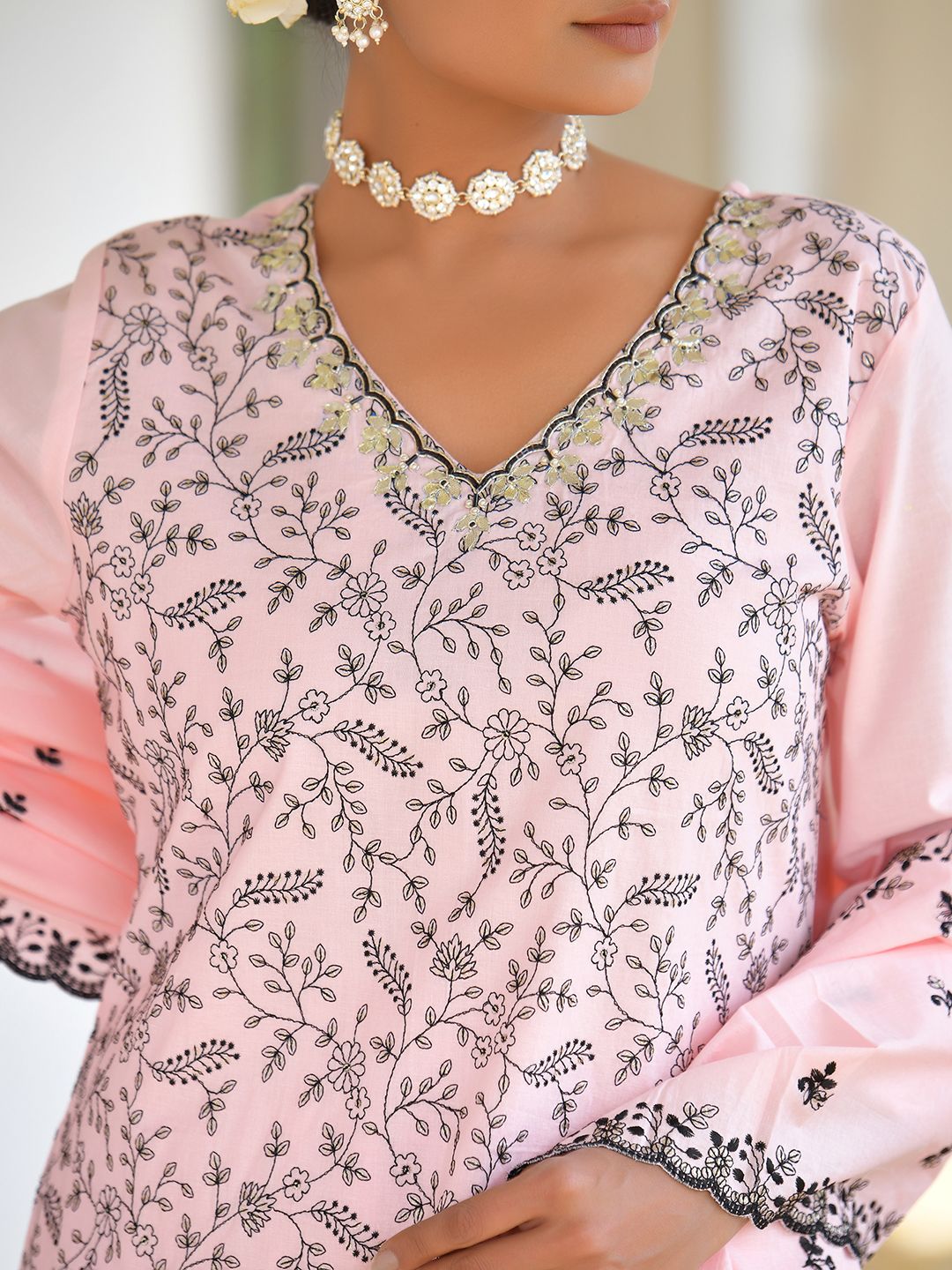 Vaasva Women's Cotton Solid Candy Embroidered Suit Set - Distacart