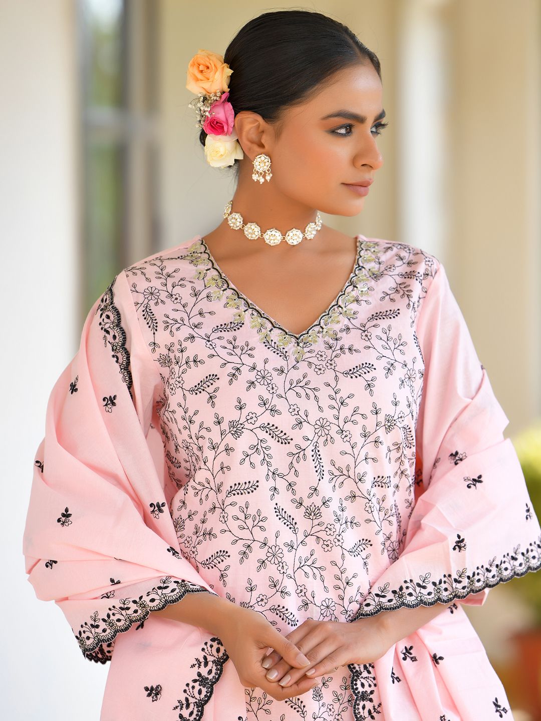 Vaasva Women's Cotton Solid Candy Embroidered Suit Set - Distacart