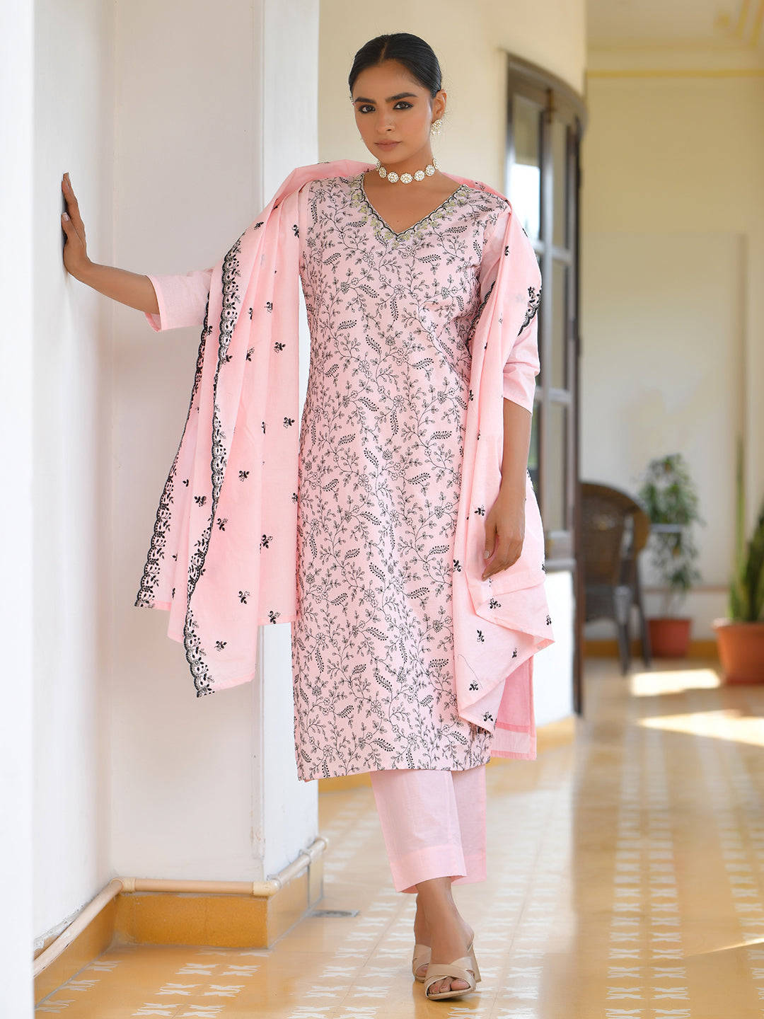 Vaasva Women's Cotton Solid Candy Embroidered Suit Set - Distacart