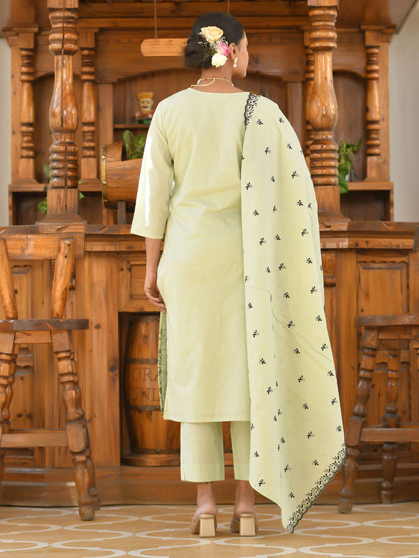 Vaasva Women's Cotton Solid Pista Embroidered Suit Set - Distacart