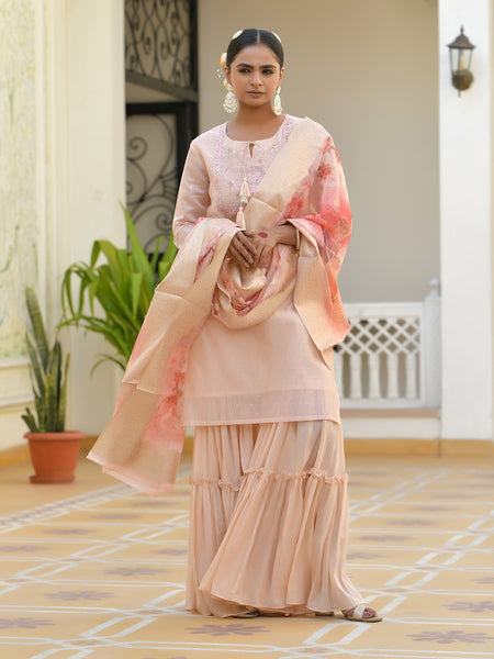 Vaasva Women's Apricot Chanderi Sharara Set - Distacart