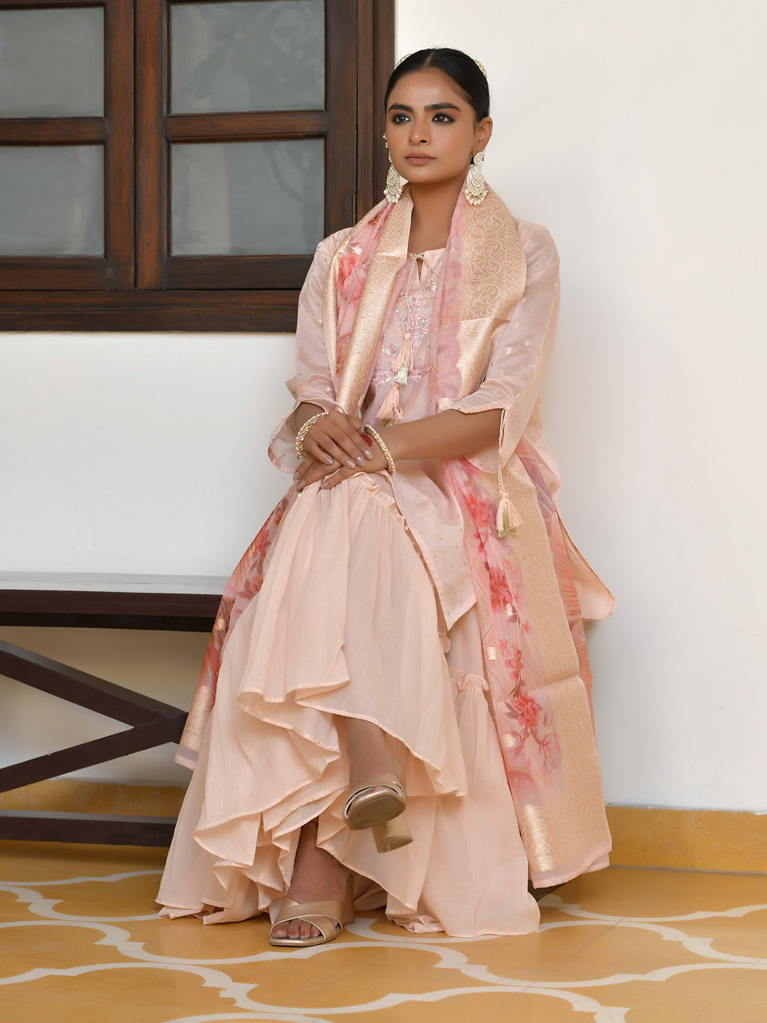 Vaasva Women's Apricot Chanderi Sharara Set - Distacart