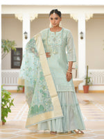 Thumbnail for Vaasva Women's Aqua Marine Chanderi Sharara Set - Distacart