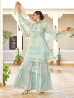 Thumbnail for Vaasva Women's Aqua Marine Chanderi Sharara Set - Distacart