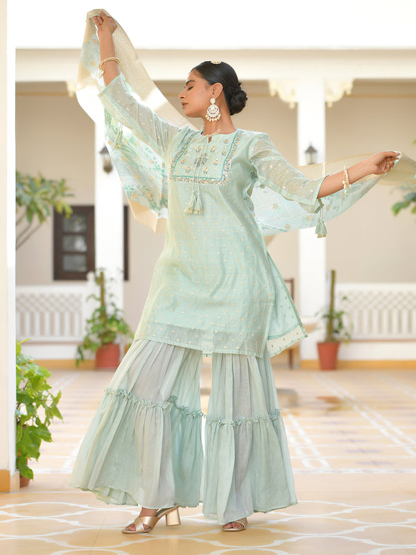 Vaasva Women's Aqua Marine Chanderi Sharara Set - Distacart