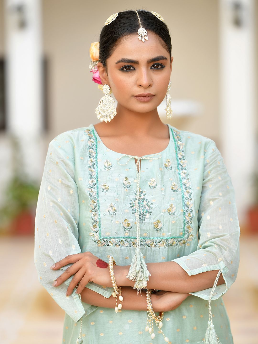 Vaasva Women's Aqua Marine Chanderi Sharara Set - Distacart