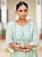 Thumbnail for Vaasva Women's Aqua Marine Chanderi Sharara Set - Distacart