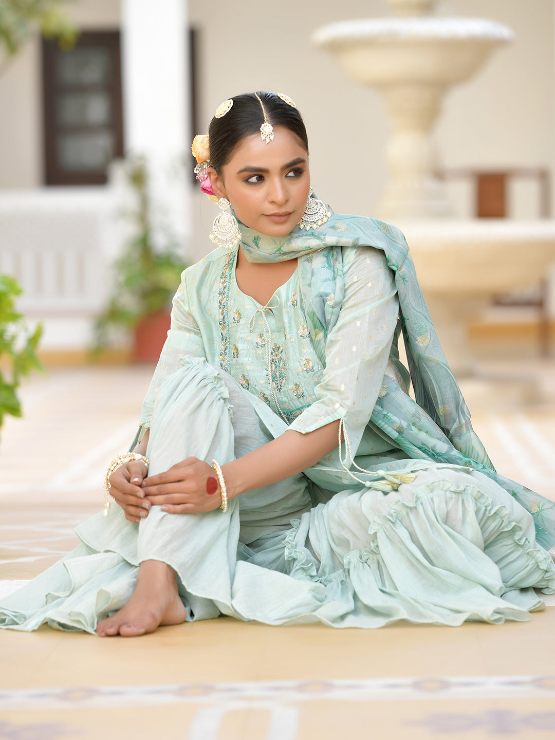 Vaasva Women's Aqua Marine Chanderi Sharara Set - Distacart