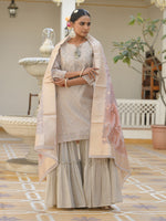 Thumbnail for Vaasva Women's Khakhee Chanderi Sharara Set - Distacart