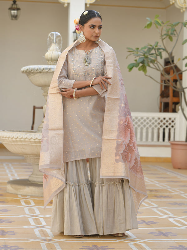 Vaasva Women's Khakhee Chanderi Sharara Set - Distacart