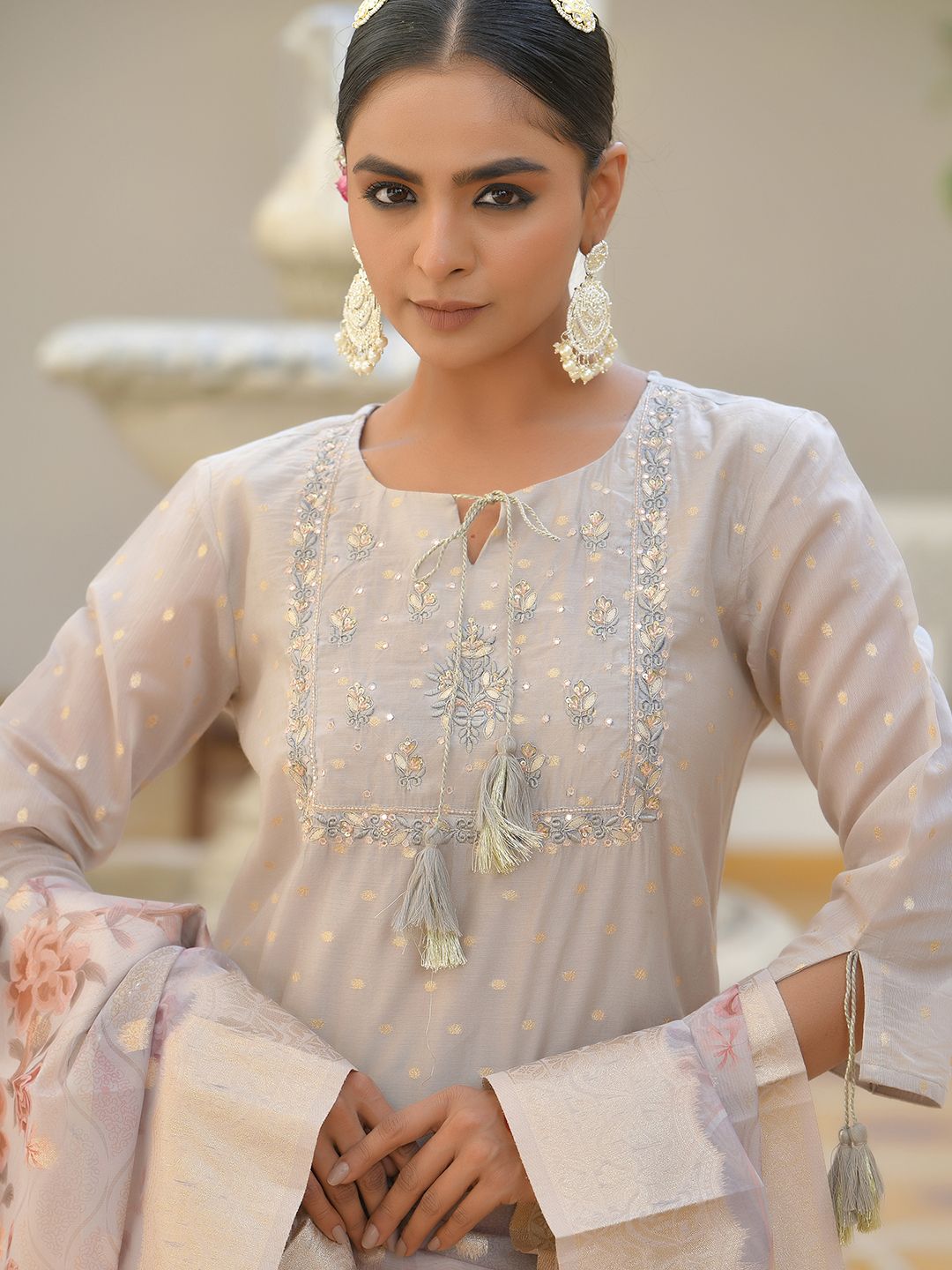 Vaasva Women's Khakhee Chanderi Sharara Set - Distacart