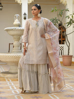 Thumbnail for Vaasva Women's Khakhee Chanderi Sharara Set - Distacart