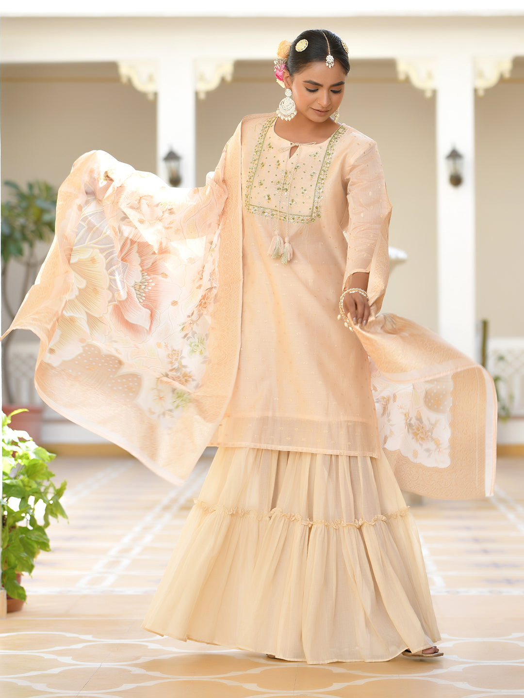 Vaasva Women's Peach Chanderi Sharara Set - Distacart