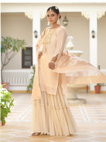 Thumbnail for Vaasva Women's Peach Chanderi Sharara Set - Distacart